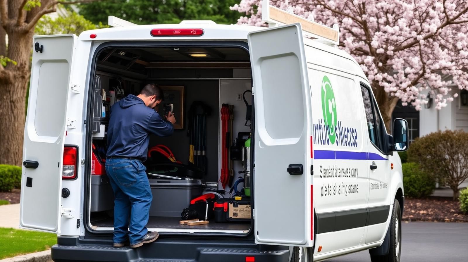 Fast Garage Door Services technician at a service van